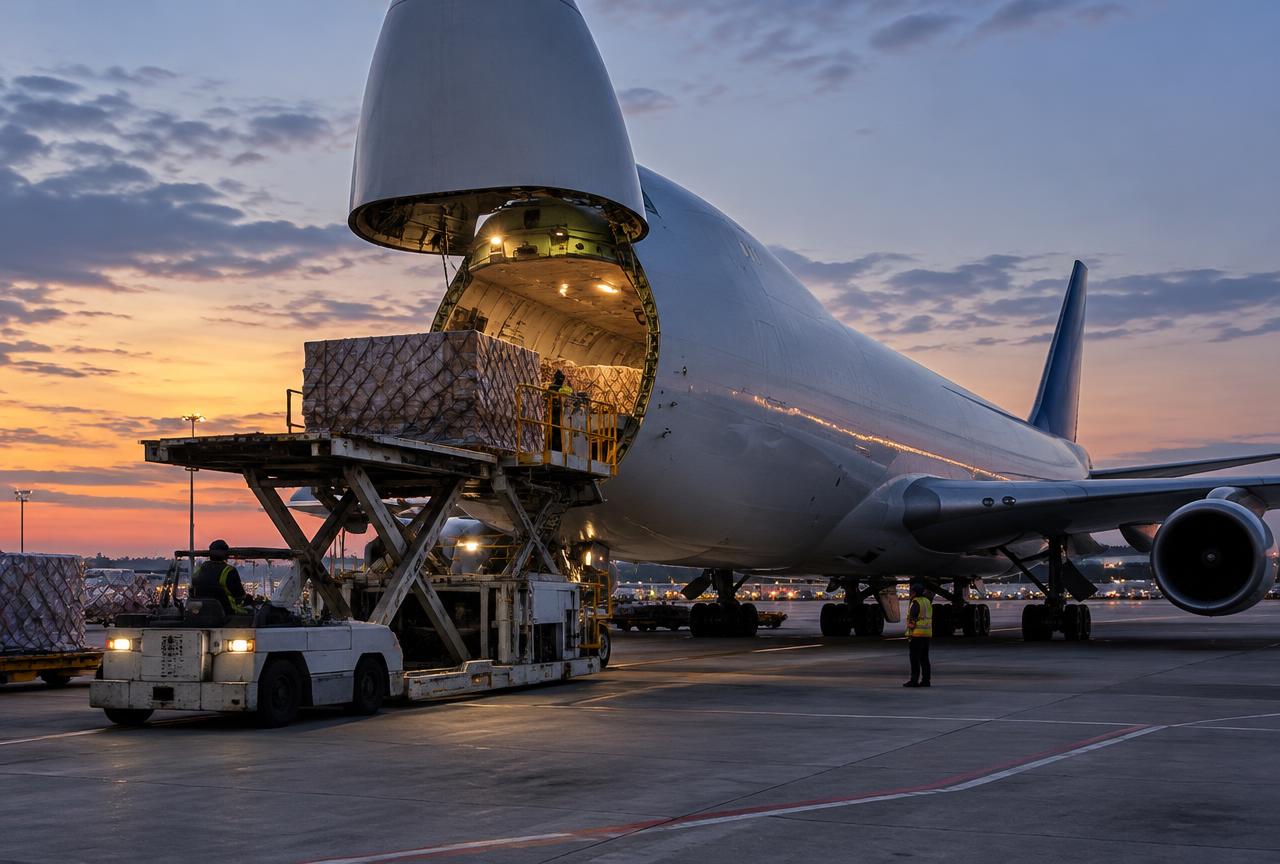 Air freight loading for urgent machined part exports from India