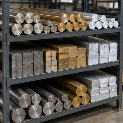Metal bar stock and sawn machining blanks — illustrative machining image