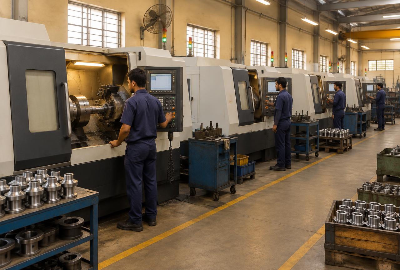 Row of CNC turning centres for high-volume machining in India