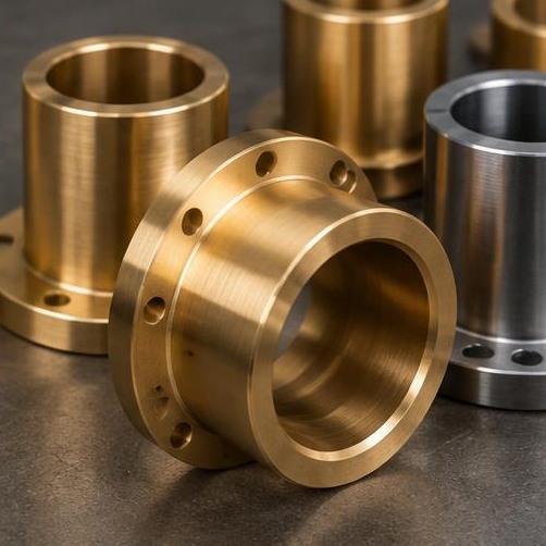 Custom bronze and steel bushings — illustrative machining image