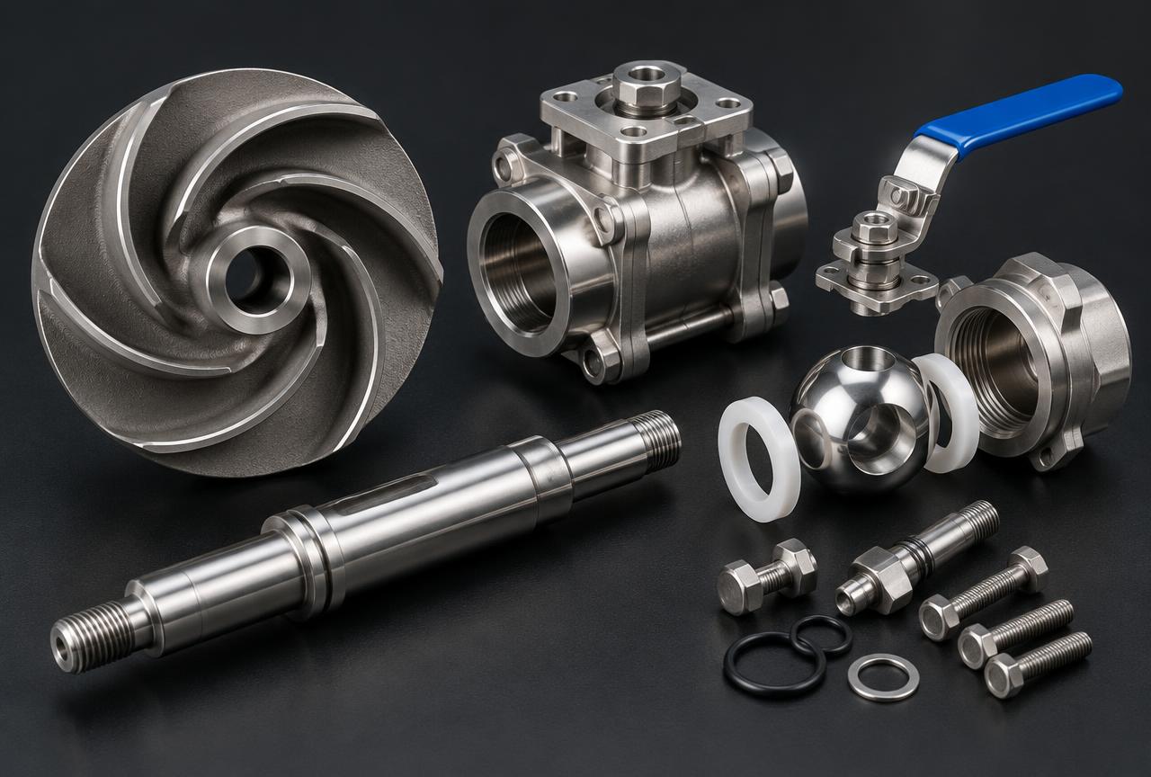 Pump shaft, impeller and valve components, pump shaft manufacturer India