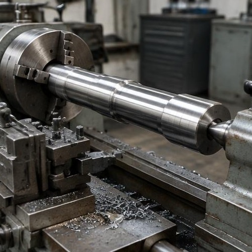 Long shaft on a conventional lathe — illustrative machining image