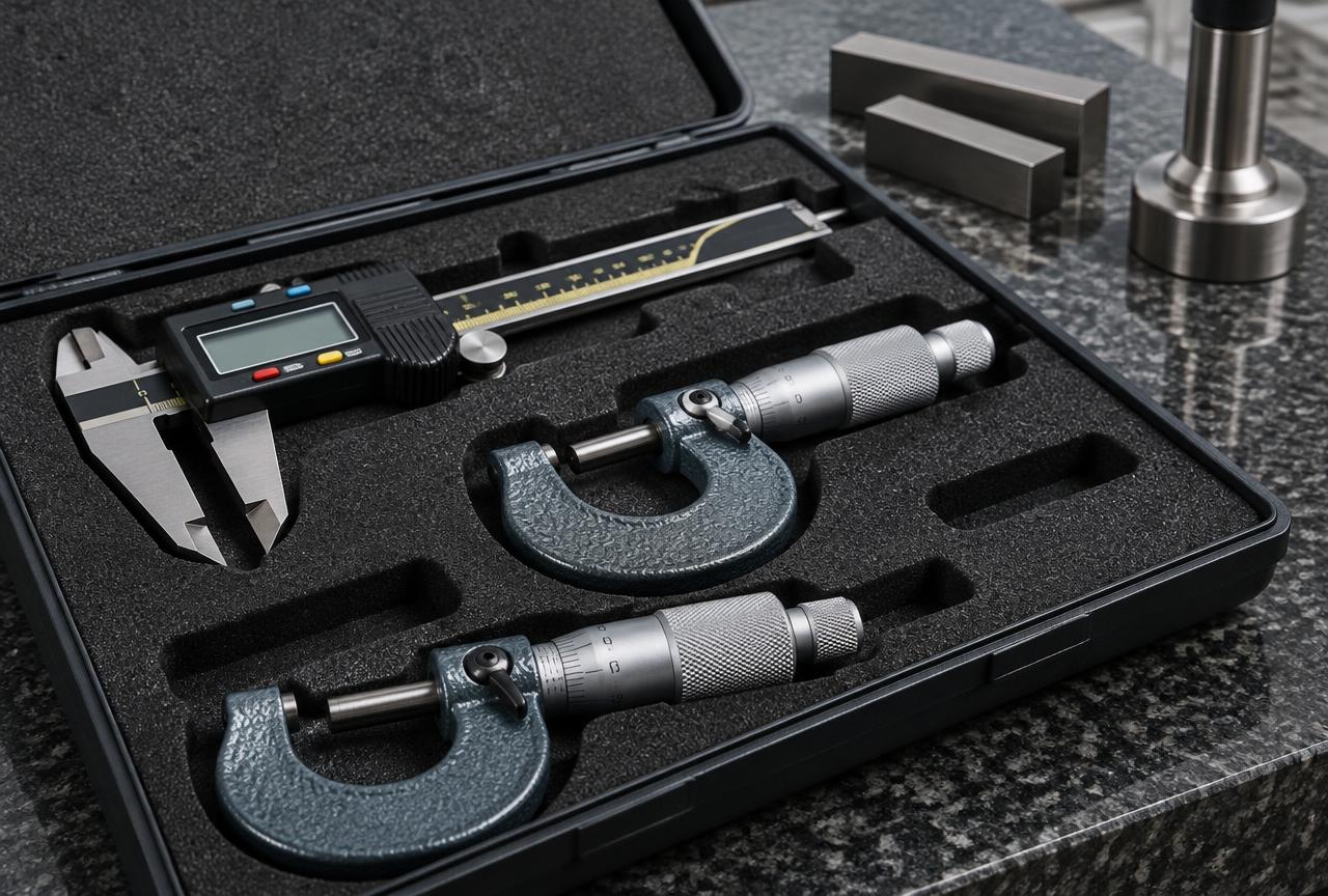Digital vernier caliper and micrometers for precision part inspection