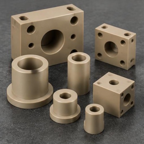 PEEK machined insulators and sleeves — illustrative machining image