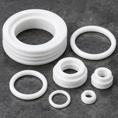 Machined PTFE rings and seals — illustrative machining image