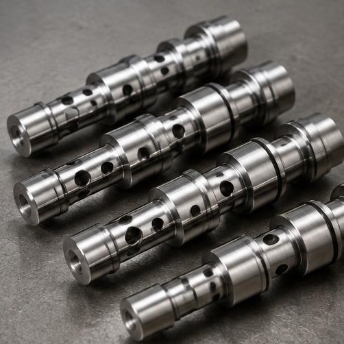 Precision turned valve spools — illustrative machining image